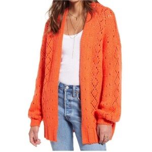 Billabong Open-Front Orange Eyelet Knit Cardigan